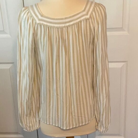 LC Lauren Conrad Tan White Striped Top Medium - Picture 3 of 5